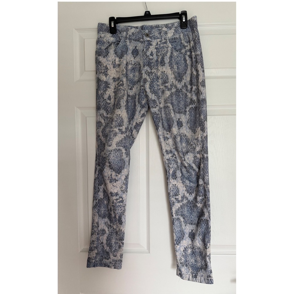 Nicci Made in Italy Snakeskin Print Slim Pants Blue White Stretch Trousers Small